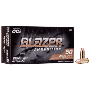 CCI 52012BB Blazer Brass 9mm Luger Ammo 124 Grain Full Metal Jacket (FMJ) - 200 Round Pack