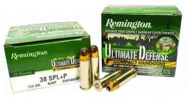 Remington 38 Special +P Ultimate Defense Compact CHD38SBN 125 Grain Brass Jacketed Hollow Point 20 rounds