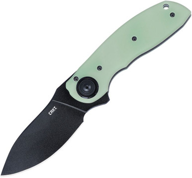 CRKT Flavio Ikoma Bot Deadbolt Lock Assisted Flipper Knife - 3" AUS-10 Black Drop Point Blade, Natural (Jade) G10 Handles - 5420