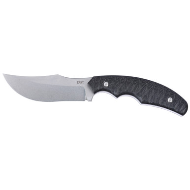 CRKT 3610 Burrower Fixed Blade Knife - 3.66" D2 Stonewashed Trailing Point Blade, Black Burlap Micarta Handles, Thermoplastic Sheath
