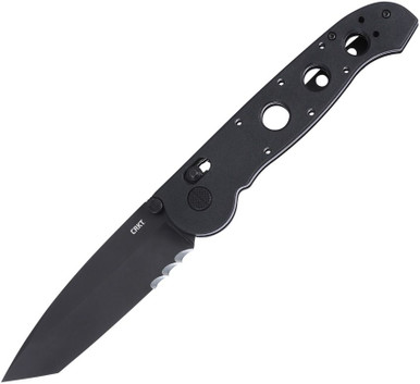 CRKT M16-14XK Carson Crossbar Lock Folding Knife - 3.97" D2 Black Combo Tanto Blade, Black Grivory Handles