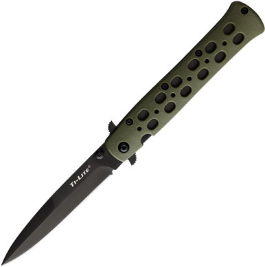 Cold Steel Ti-Lite 4" Japanese AUS-8A Black DLC Spear Point Blade OD Green Zy-Ex Handle Folder - CS-26SP-ODBK-BRK