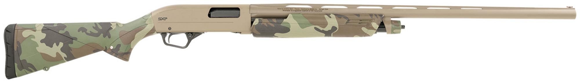 Winchester SXP HYBRID Shotgun 512434391, 12 Gauge, 26", 3" Chmbr, Flat Dark Earth Perma-Cote Aluminum Receiver, Woodland Camo Synthetic Stock