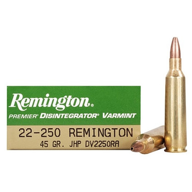 Remington 22-250 Rem Ammunition DV2250RA 45 Grain Jacketed Hollow Point 20 Rounds