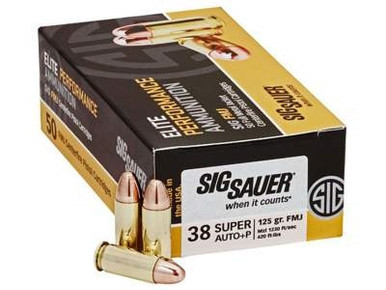 Sig Sauer 38 Super +P Ammunition 125 Grain Full Metal Jacket 50 rounds