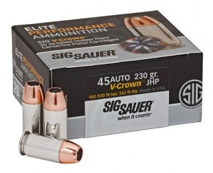 Sig Sauer 45 Auto Ammunition V-Crown E45AP2-20 230 Grain Jacketed Hollow Point 20 rounds
