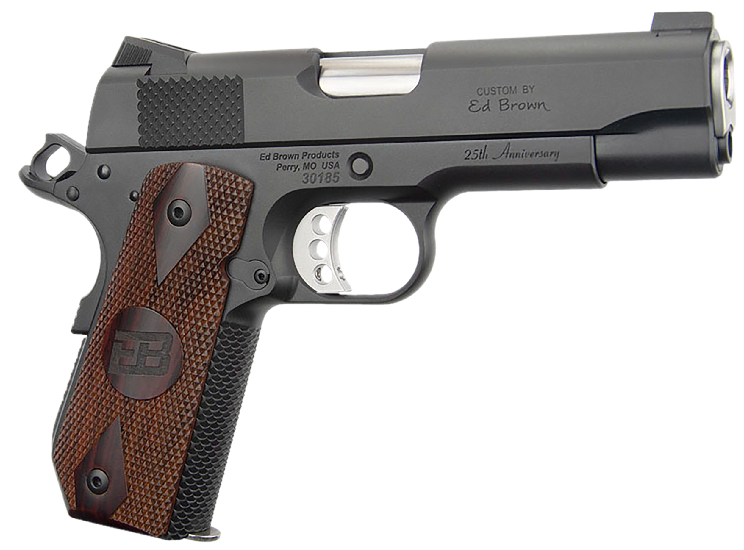 Ed Brown Kobra Carry 25th Anniversary Pistol KCG425, 45 ACP, 4.25in, Double Diamond Checkered Cocobolo w/EB Logo, Black Gen4 Finish