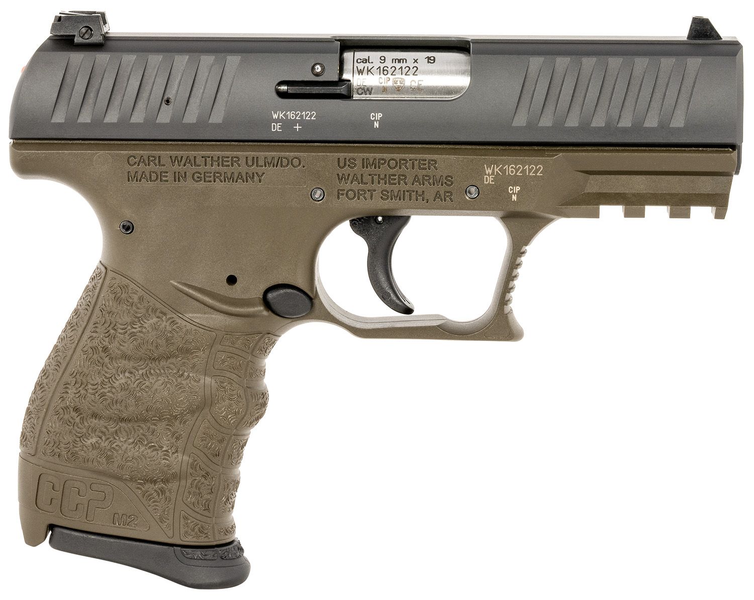 Walther CCP M2 Pistol 5083506, 9mm Luger, 3.54in, Ergonomic Grips, Military Green Finish, 8 Rds