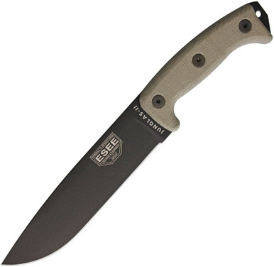 ESEE Knives Junglas-II-E Fixed Blade - 8.375" 1095 Black Blade, ESEE Logo, Micarta Handles, Kydex Sheath
