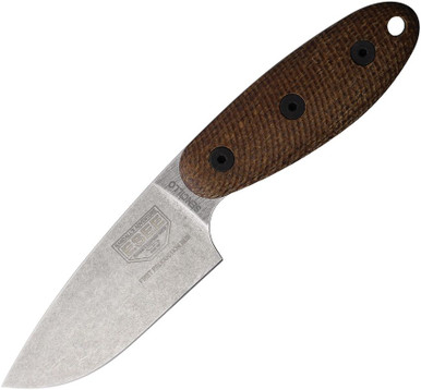ESEE Knives Sencillo Fixed Blade Knife - 3" A2 Stonewashed Drop Point Blade, 3D Machined Brown Burlap Micarta Handles, Kydex Sheath - ESEE-SENCILLO-A2