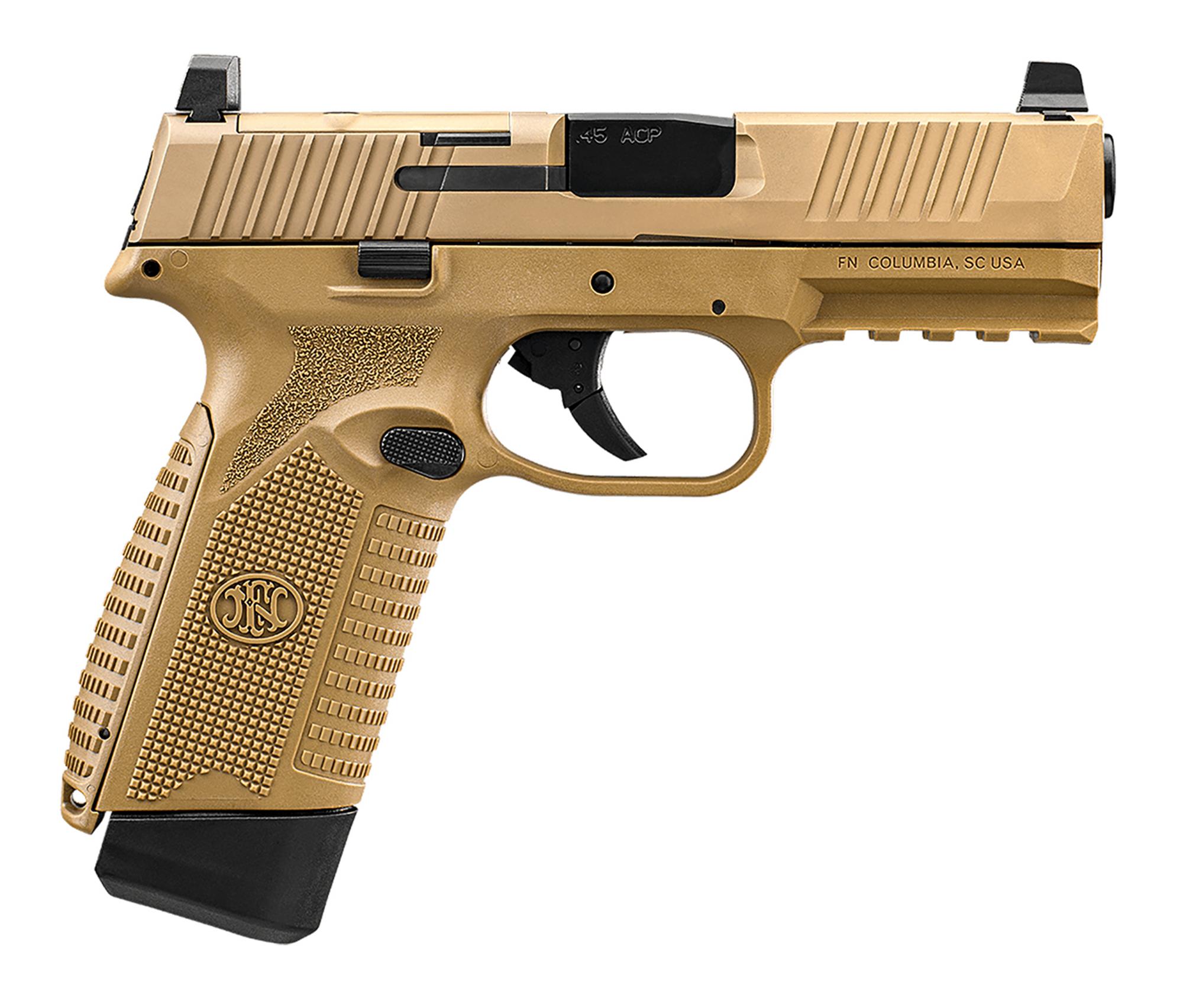 FN Herstal 545 MRD Full Size Pistol 66101388, 45 ACP, 4.10", FDE Polymer Grips, FDE Finish, Optic Ready, Ambidextrous, 15 Rds