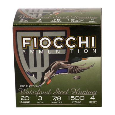 Fiocchi Flyway Steel Waterfowl 20 Gauge 3" #4 Steel Shot -25 Round Box