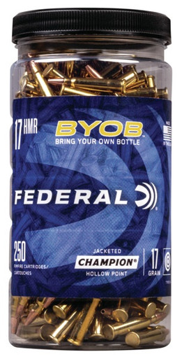 Federal 17 HMR Ammunition BYOB 770BTL250 17 Grain Jacketed Hollow Point Can of 250 Rounds