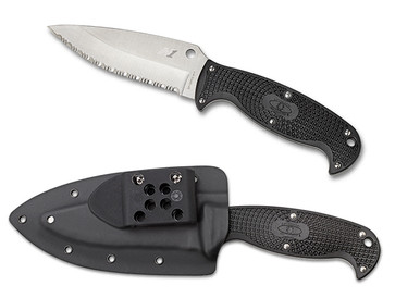 Spyderco Jumpmaster 2 Fixed Blade Knife - 4.5" H1 Serrated Leaf-Shaped Blade, Black FRN Handles - FB24SBK2