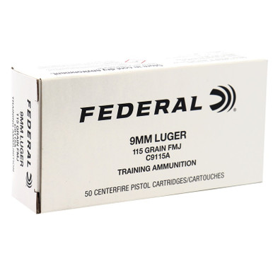 Federal 9mm Luger Training Ammunition FC9115A 115 Grain Full Metal Jacket 50 Rounds