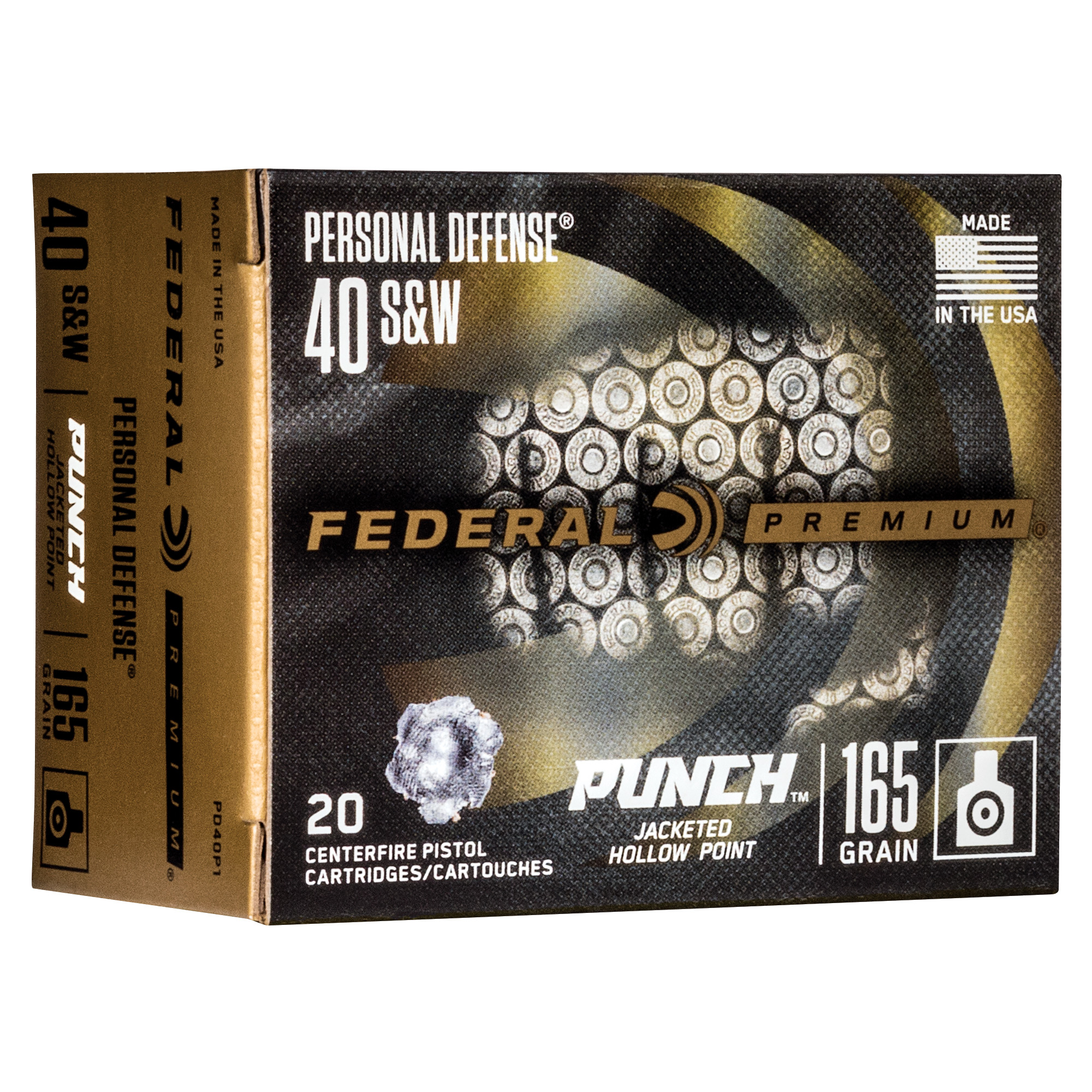 Federal Premium Punch 40 S&W Ammo 165 grain JHP Box of 20 Rounds PD40P1
