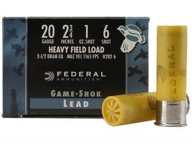 Federal 20 Gauge H2026 Game-Shok Heavy Field Load Ammunition 2-3/4" 1 oz #6 Shot 1165fps 250 rounds