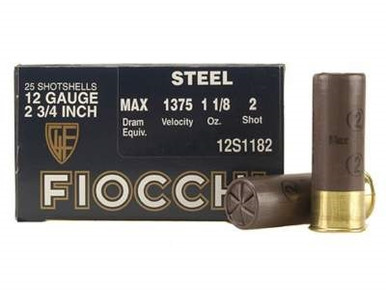 Fiocchi 12 Gauge Ammunition 2-3/4" 1-1/8oz #2 Steel Shot 1375 FPS CASE 250 rounds