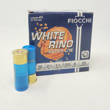 Fiocchi White Rino Super Lite 12 Gauge Ammunition FI12WRSL8 2-3/4" 1-1/8oz #8 Shot 1150fps 25 Rounds