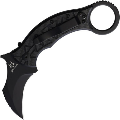 Fox Tribal K Karambit Folding Knife - 2.25" Bohler N690 Black Karambit Blade, Black G10 with Carbon Fiber Overlay Handles