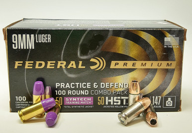 Federal 9MM Luger Ammunition Combo Pack FP9HST2TM 50 Rounds 147 Grain Total Synthetic Jacket AND 50 Rounds 147 Grain HST Jacketed Hollow Point Total 100 Rounds