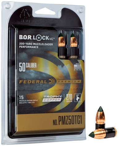 Federal PMZ50TC1 Trophy 50 Cal 270gr Copper Muzzleloader Bullet - 15 per Box
