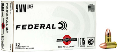 Federal 9mm Luger Ammunition FRTP9115 115 Grain Full Metal Jacket 50 Rounds