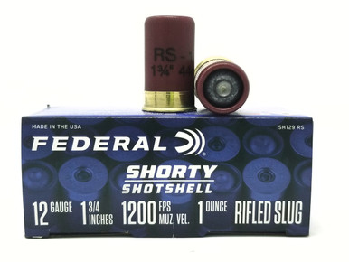 Federal 12 Gauge Ammunition Shorty Shotshell SH129RS 1-3/4" Rifled Slug 1oz 1200fps CASE 100 Rounds