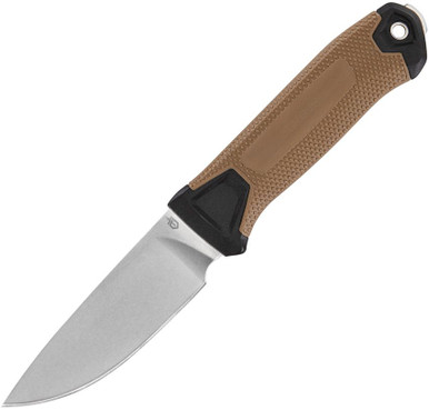Gerber StrongArm Camp Fixed Blade Knife - 3.81" CPM-MagnaCut Stonewashed Drop Point Blade, Coyote Brown GFN Handles, MOLLE Multi-Mount Sheath - 1075371