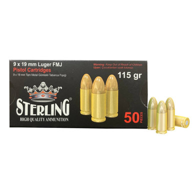 Sterling Brass Case 9MM 115 Grain Full Metal Jacket - 50 Round Box