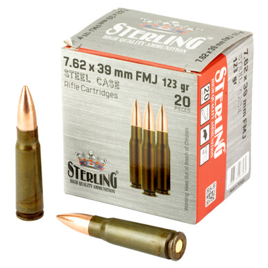 Sterling Steel Case 7.62X39mm 123 Grain Full Metal Jacket - Steel Cased, 20 Round Box