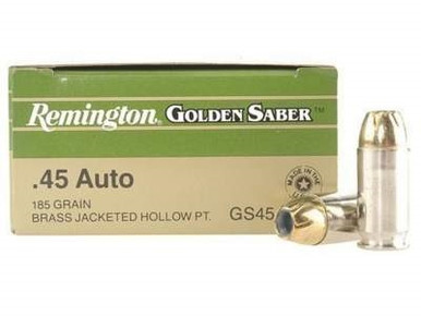 Remington 45 Auto +P Ammunition Golden Saber GS45APCB 185 Grain Brass Jacketed Hollow Point 50 rounds