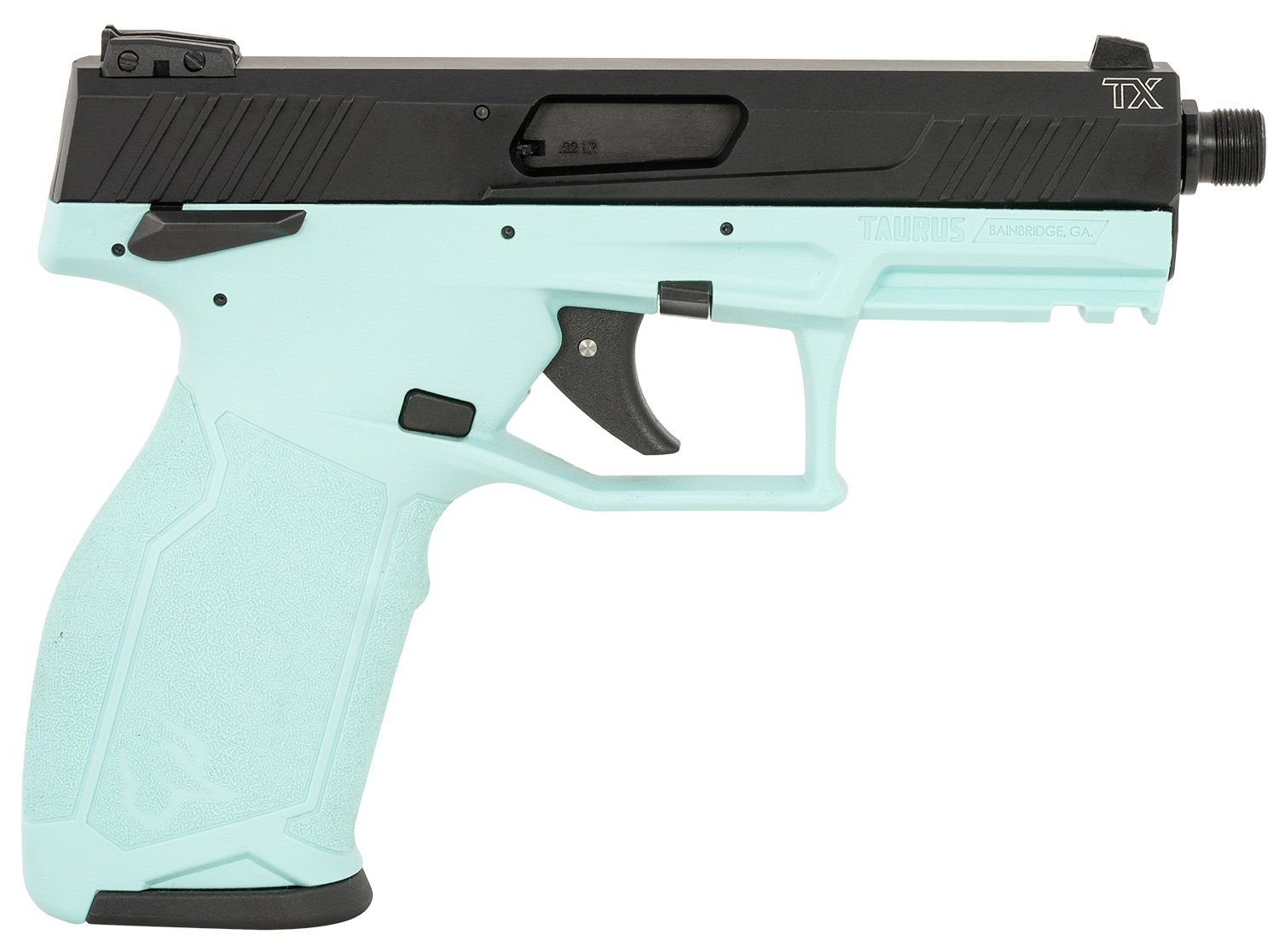 Taurus TX22 Pistol 1-TX22141C10, 22 LR, 4.10in, Textured Grips, Cyan Finish, 10 Rds