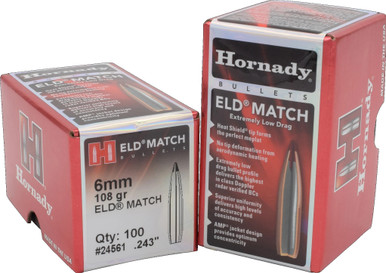 Hornady 6mm (.243 Dia) Reloading Bullets 108 Grain 24561 ELD Match 100 Pieces