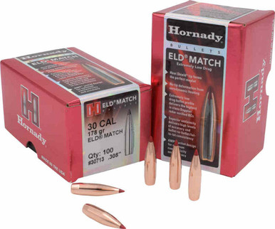Hornady 30 Cal (.308 Dia) Reloading Bullets 178 Grain 30713 ELD Match Ballistic Tip 100 Pieces