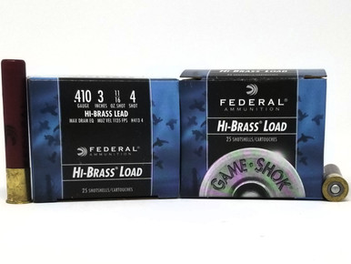 Federal 410 Bore Ammunition Hi-Brass H4134 3” #4 Shot 11/16oz 1135FPS 250 Rounds
