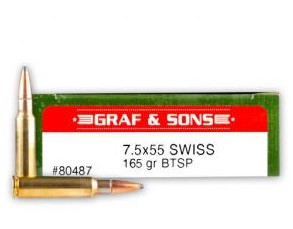 Graf & Sons Hornady 7.5x55 Swiss Ammunition H80487 165 Grain Boat Tail Soft Point 20 Rounds