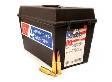 Hornady 6.5 Grendel Ammunition American Gunner H81511 123 Grain Boat Tail Hollow Point Ammo Can 200 rounds