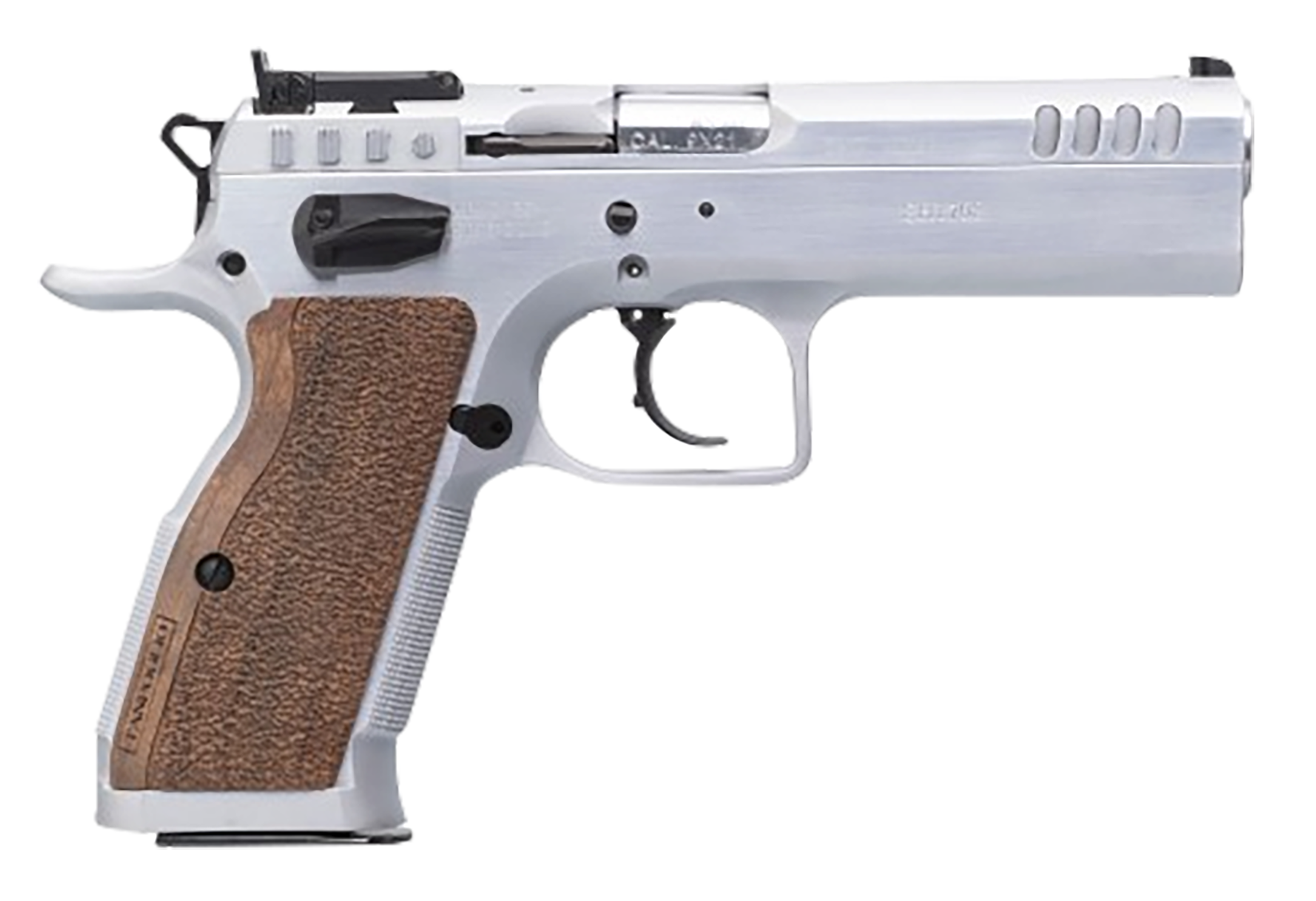EAA Stock II Competition Pistol TFSTOCK240, 40 S&W, 4.44in, Brown Polymer Grips, Stainless Finish, 12 Rds