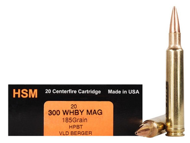 HSM 300 Weatherby Magnum Ammunition HSM-300WBY185VLD 185 Grain Berger Hollow Point Boat Tail 20 Rounds