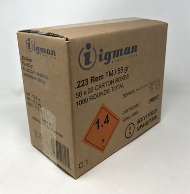 Igman 223 REM Ammunition IGM223REM55 55 Grain Full Metal Jacket Case of 1000 Rounds