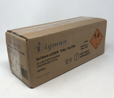 Igman 9mm Luger Ammunition IGM9MM124 124 Grain Full Metal Jacket Case of 1000 Rounds