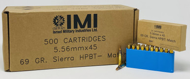 Israel Military 5.56x45mm Ammunition 69 Grain Sierra Hollow Point CASE 500 Rounds