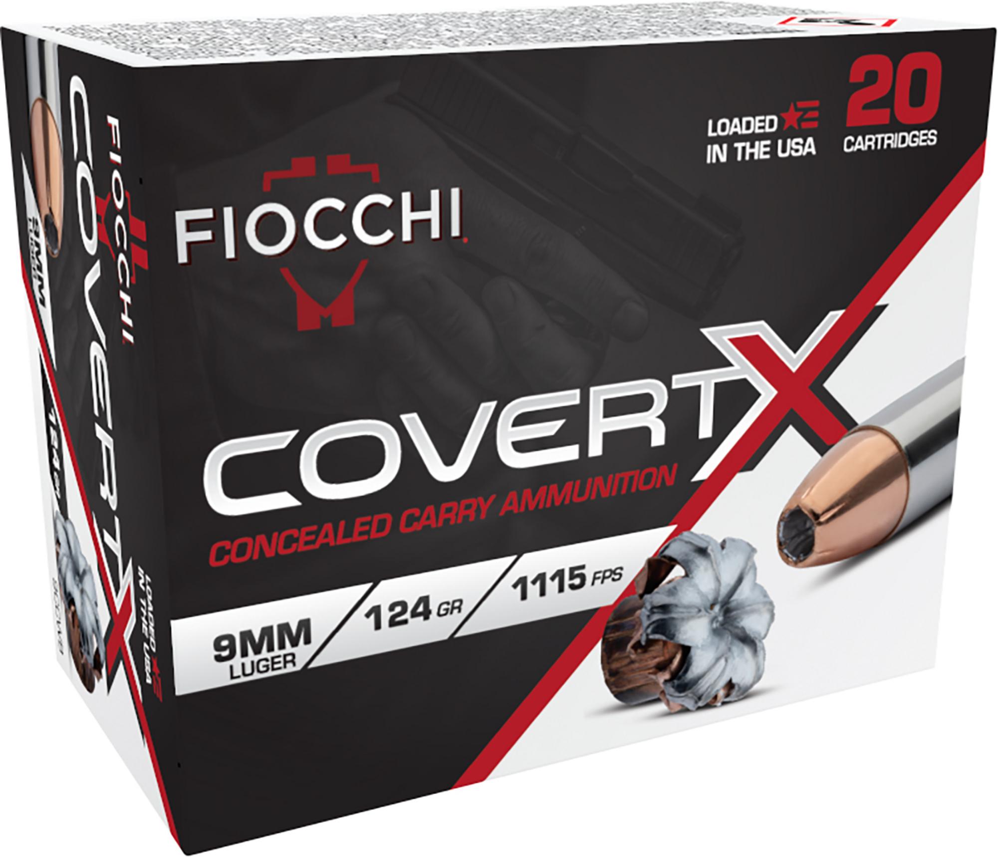 Fiocchi CovertX Pistol Ammunition 9CCWB, 9mm, JHP, 124 gr, 1115 fps, 20 Rd/Bx