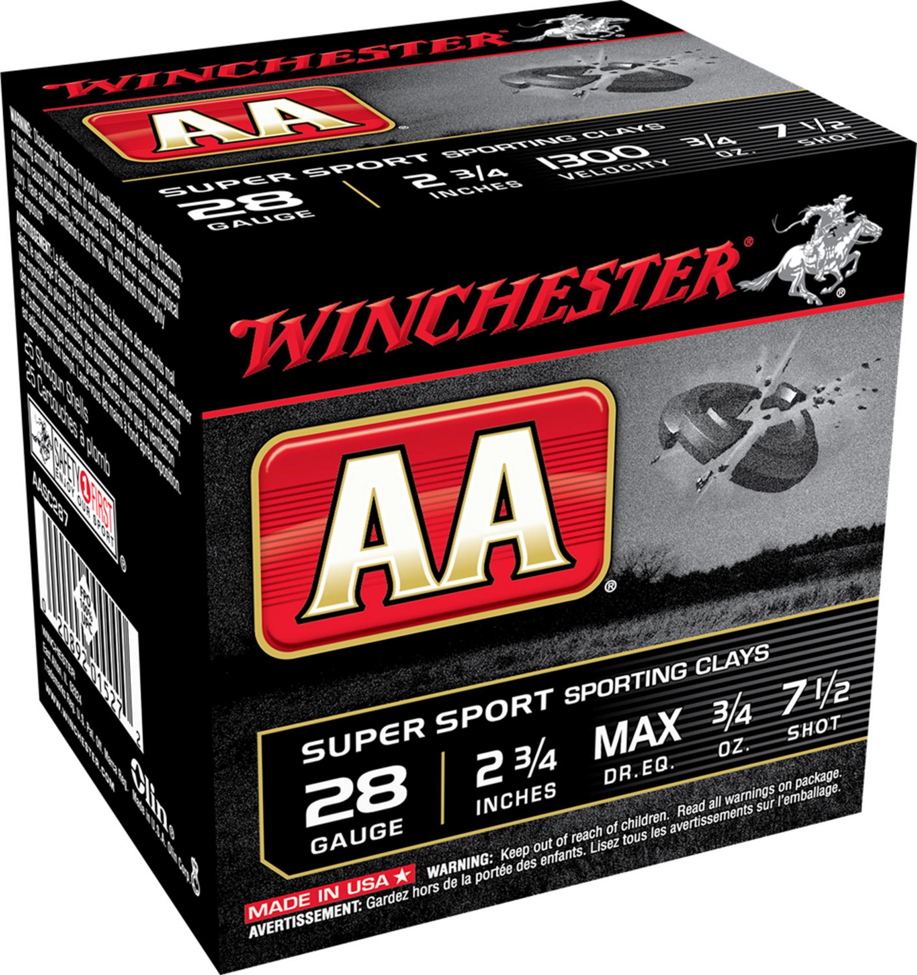 Winchester AA Sporting Clay Value Pack Shotshells AASC287VP, 28 Gauge, 2-3/4", 3/4 oz, 1300 fps, #7.5 Lead , 100 Rds/box