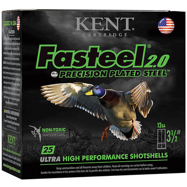 Kent Fasteel 2.0 Precision Plated Steel 12 Gauge Ammunition K1235FS42BB 3-1/2"1-1/2oz BB Shot 1450 FPS 25 Rounds