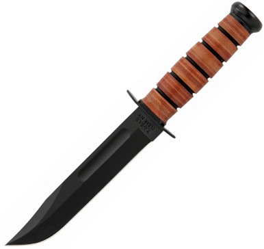 KA-BAR 1310 Single Mark USMC Fighting Knife 7.0" 1095 Steel Stacked Leather Handle - 1310