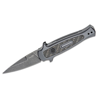 Kershaw Launch 12 AUTO Folding Knife - 2.5" Blackwash CPM-154 Spear Point Blade, Gray Anodized Aluminum Handles w/ Carbon Fiber Inlay