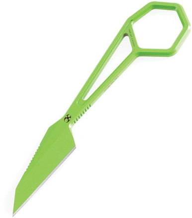 Kansept Knives Hex EDC Neck Knife - 1.9" 14C28N Wharncliffe Blade, Light Green Coating, Skeletonized Handle, Black Kydex Sheath