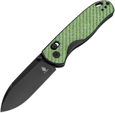 Kizer Cutlery Drop Bear Folding Knife - 2.97" Nitro-V Black Drop Point Blade, Magic Green Carbon Fiber Handles, Clutch Lock - V3641A4